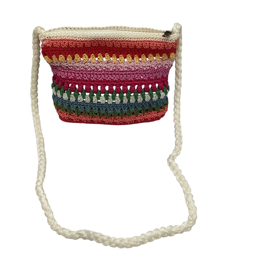Croft & Barrow Multi Color Crochet Striped Boho Crossbody Bag Small Purse
